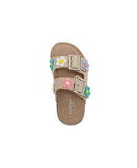 Bebe Big Girls Footbed Sandals - Lightweight and comfy, with Adjustable Buckles Colorful Floral Charm Accents