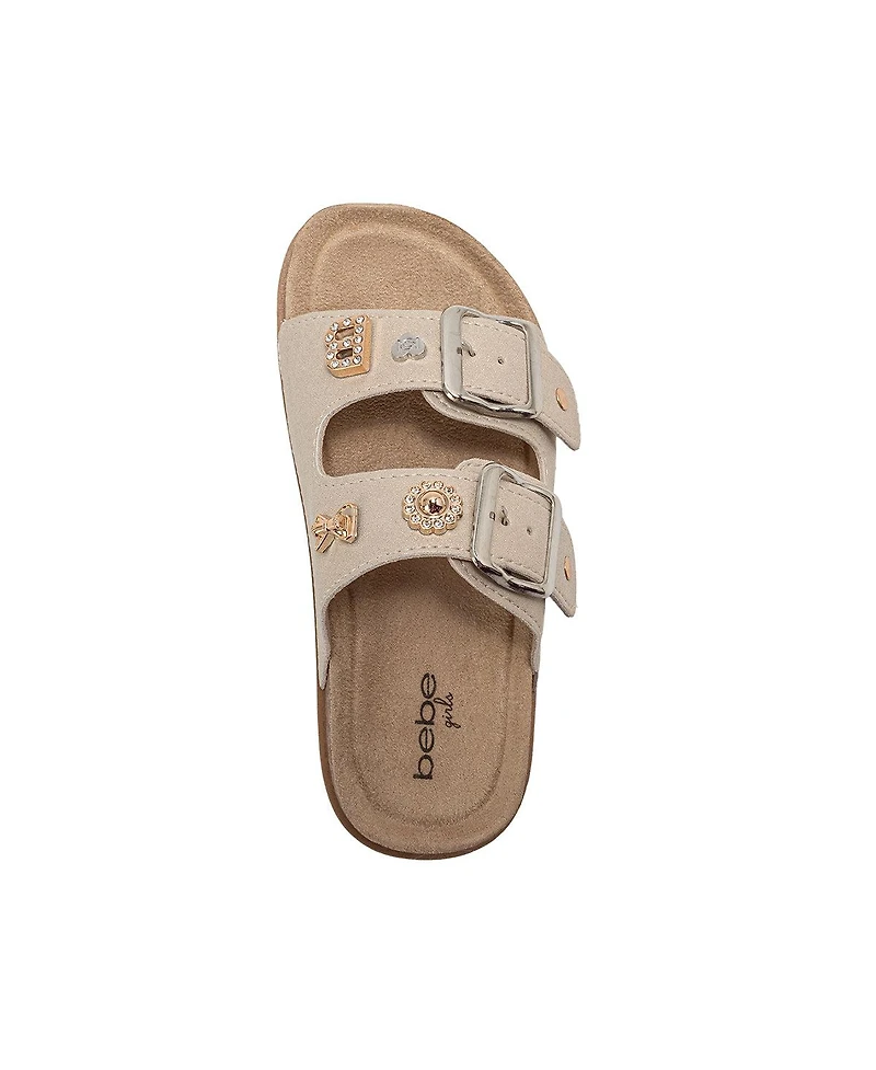 Bebe Girls Footbed Sandals - Lightweight with Secure Buckles and Multi-Charm Details (Little Girls/kids)