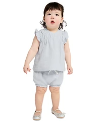Calvin Klein Baby Girls' Woven Clip-Dot Ruffle Trim Top & Bloomers, 2-Piece Set