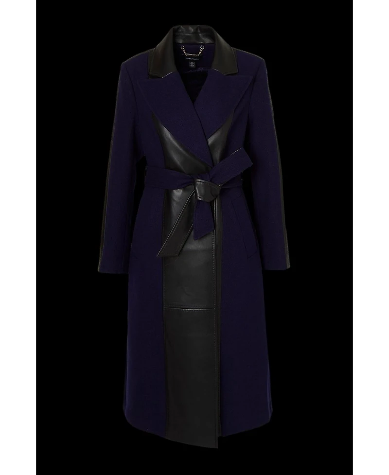 Karen Millen Women's Wool Pu Mix Belted Midi Coat
