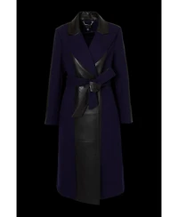 Karen Millen Women's Wool Pu Mix Belted Midi Coat
