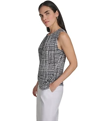 Calvin Klein Women's Printed Sleeveless Pleat Neck Camisole Top