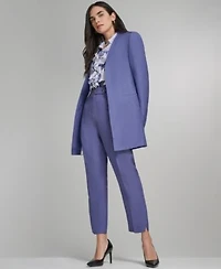 Calvin Klein Womens Open Front Topper Jacket Printed Cap Sleeve Ruffle Front Top Mid Rise Slim Leg Pants