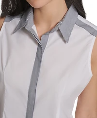 Calvin Klein Women's Sleeveless Collared Button-Down Top
