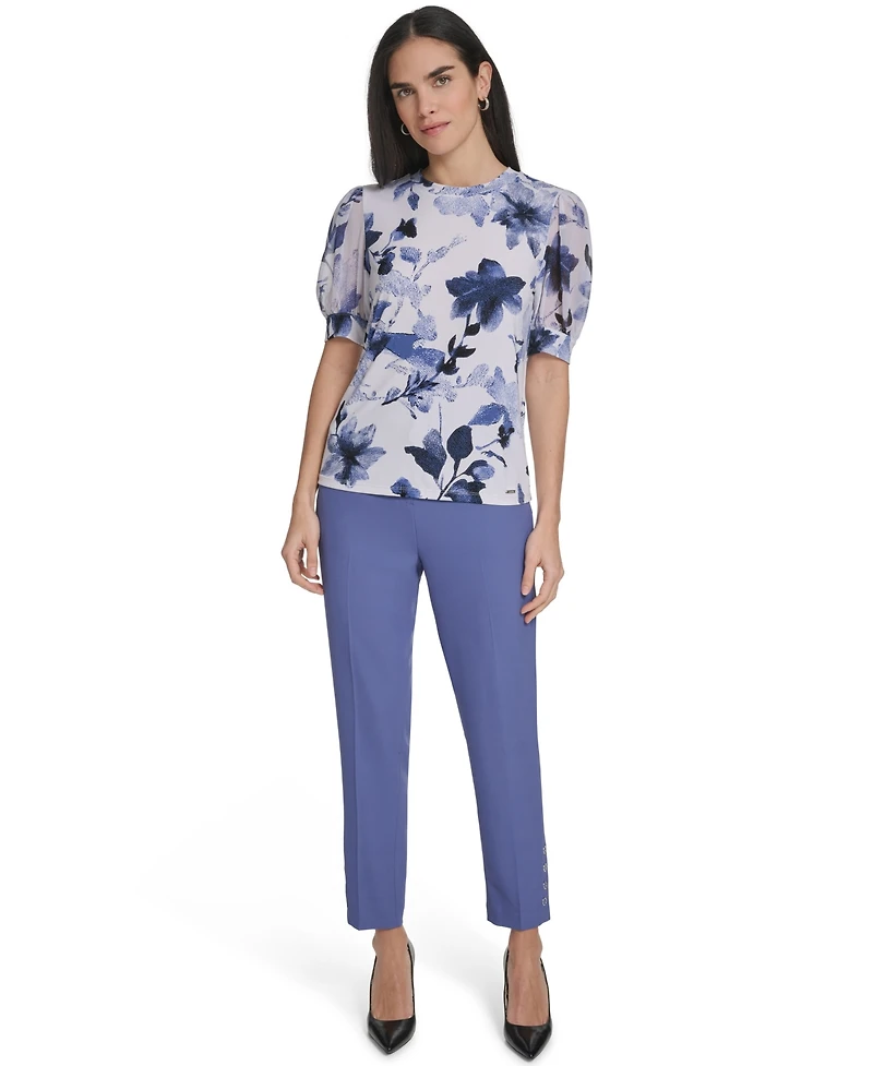 Calvin Klein Women's Mixed Media Floral Short-Sleeve Top