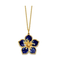 Curata Jewelry 14K Yellow Gold 18 Inch Italian Navy Enamel Textured Plumeria Necklace