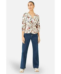 Yumi Women's Viscose Botanical Print Wrap Top