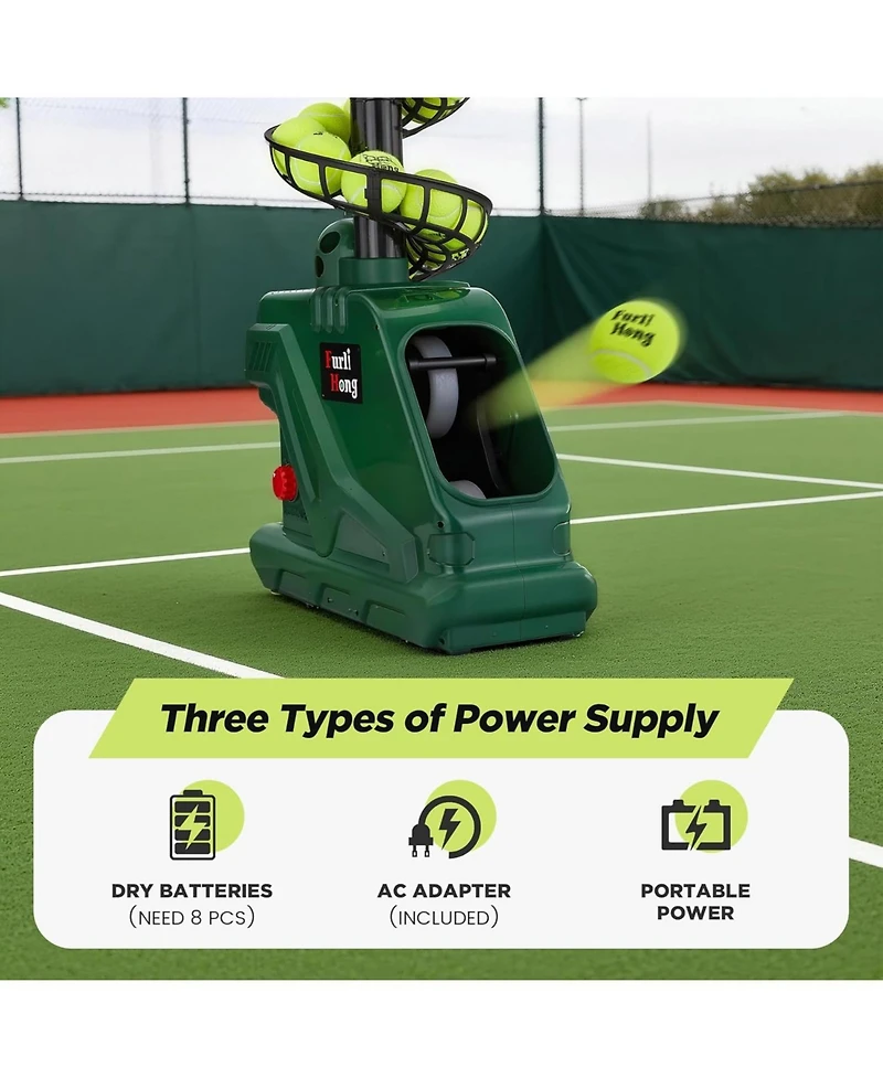 Furlihong Portable Tennis Ball Machine with 5 Adjustable Angles and 4 Serve Intervals Delivering Up to 30 Mph for All Skill Levels