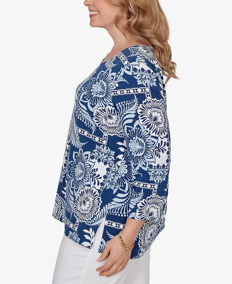Ruby Rd. Plus Tropical Patchwork Scoop Neck Knit Top
