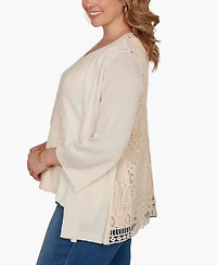 Ruby Rd. Plus Crochet Back Open Front Cardigan Sweater