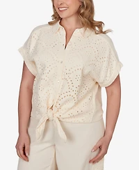 Ruby Rd. Plus Eyelet Front Gauze Tie-Front T-Shirt