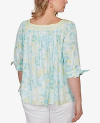 Ruby Rd. Plus Watercolor Floral Square Neck Top