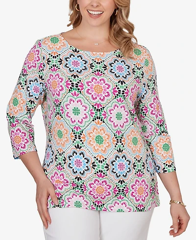 Ruby Rd. Plus Kaleidoscope Floral Boat Neck Knit Top