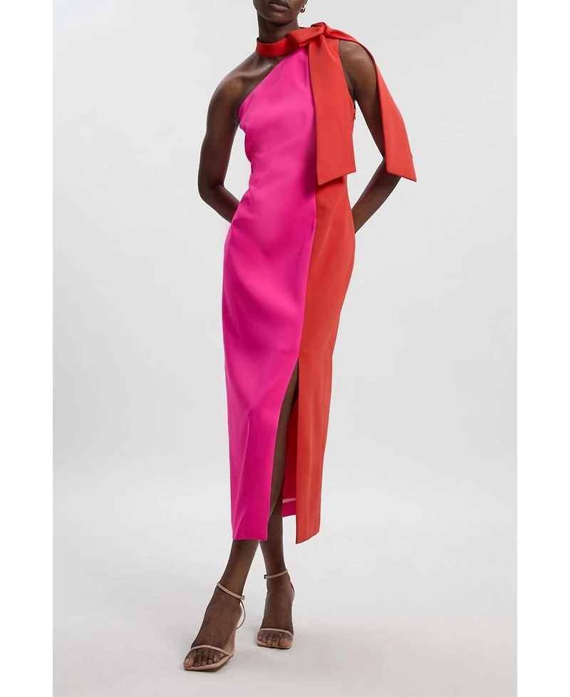 Karen Millen Women's Soft Tailored Bow Tie-Neck Midi Dress