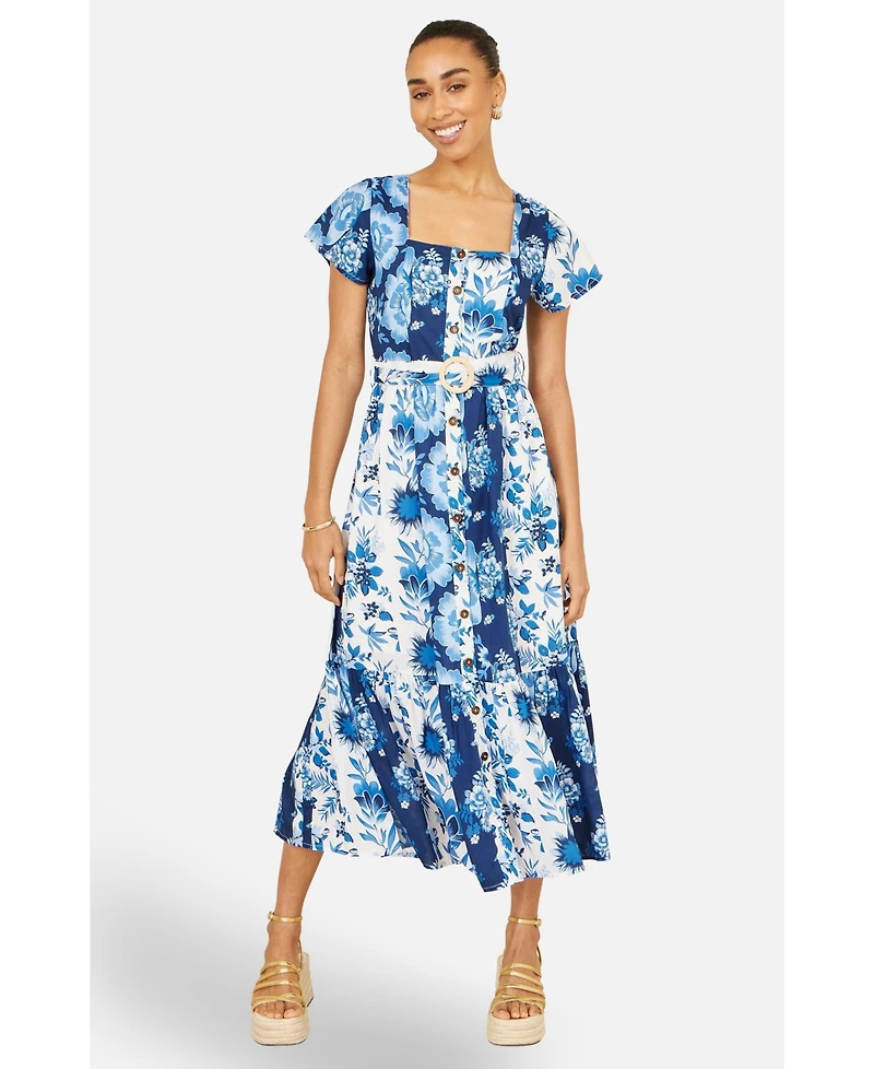 Yumi Women's Floral Belted Midi Dress