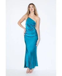 MissPap Women's Satin Asymmetric Maxi Bridesmaid Dress