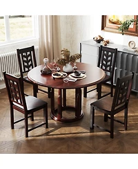 Dining Chair with Rubber Wood Frame & Leaf-shape High Back for Kitchen