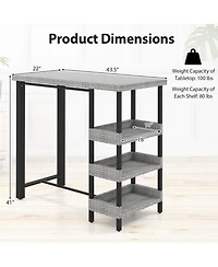 43.5" Outdoor Bar Table with Tempered Glass Top & 3 Rattan Shelves Storage