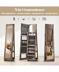 Costway 360degree(s) Swivel Jewelry Armoire with Full-Length Mirror Rear Shelves Makeup Mirror