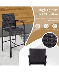 Costway 3 Pieces Patio Wicker Bar Set Rattan Chairs and Square Table with Heavy-Duty Metal Frame
