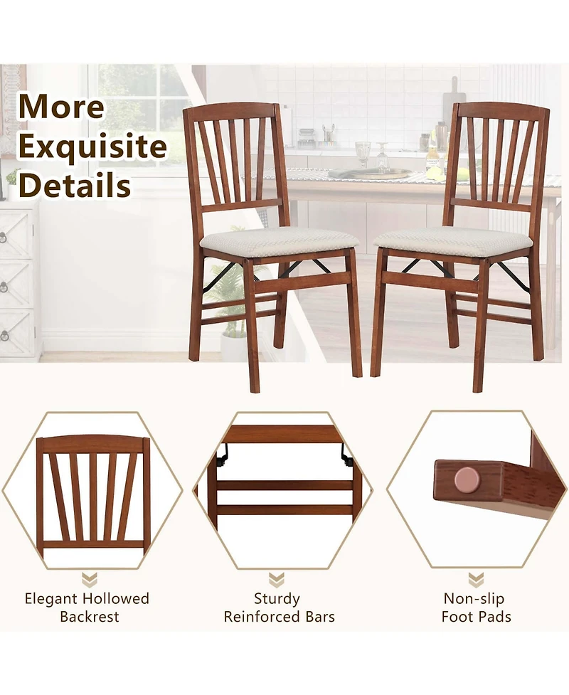 Costway Kitchen Chairs with Rubber Wood Frame Upholstered Seat Hollowed Backrest