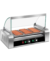 18 Hot Dog Hotdog 7 Roller Grill Cooker Machine w/ Cover
