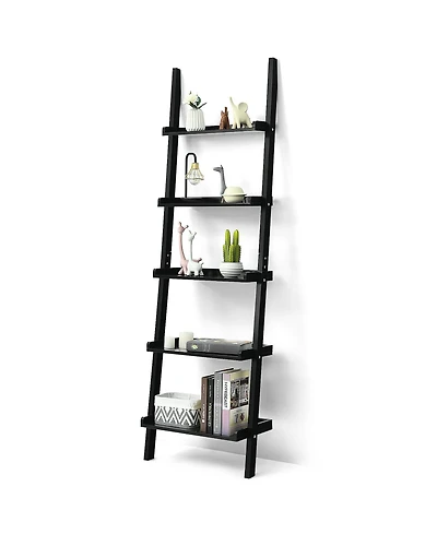 Costway Ladder Shelf 5-Tier Plant Stand Wall-leaning Bookcase Display Rack