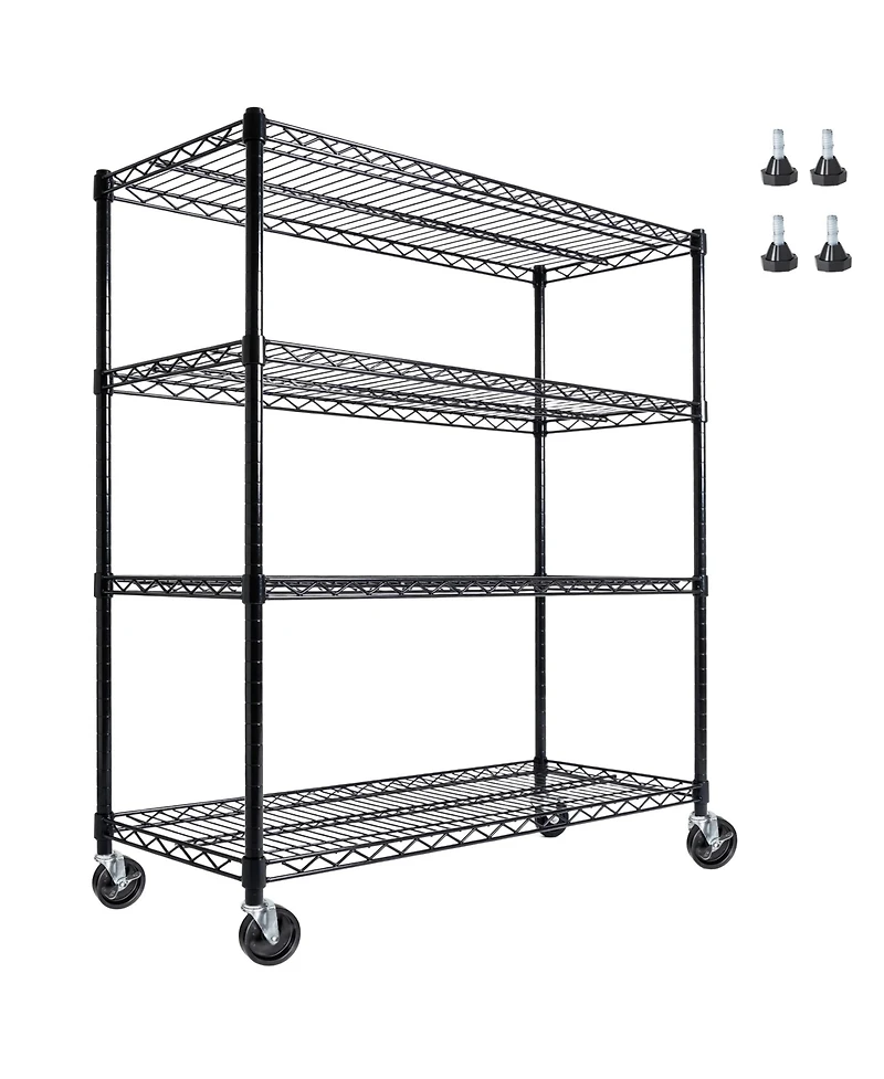 Rainsken 4 Tier Heavy Duty Wire Storage Shelves with Wheels, Adjustable Utility Storage Rack, 2400 lbs Capacity for Garage
