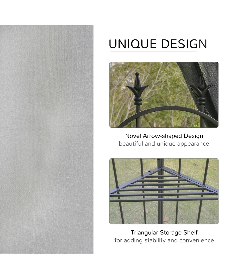 Outsunny 10' x 10' Steel Outdoor Patio Gazebo Canopy with Removable Mesh Curtains, Display Shelves, & Steel Frame, Grey