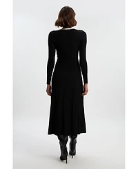 Karen Millen Women's Rib Knit Trim Full Skirt Midi Dress