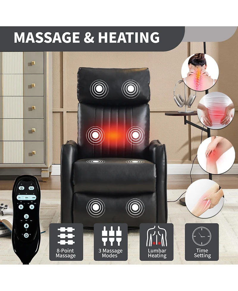 sumyeg Recliner Chair with Heat Massage Manual Rocker and Swivel Faux Leather