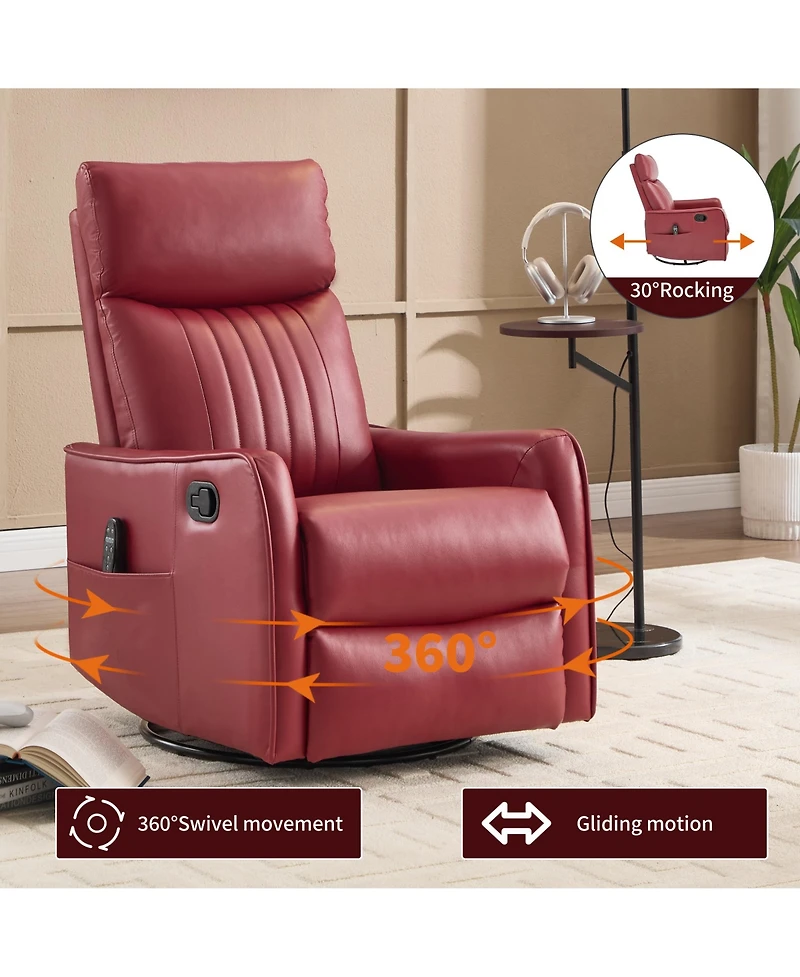 sumyeg Recliner Chair with Heat Massage Manual Rocker and Swivel in Faux Leather