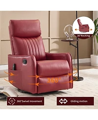 sumyeg Recliner Chair with Heat Massage Manual Rocker and Swivel in Faux Leather