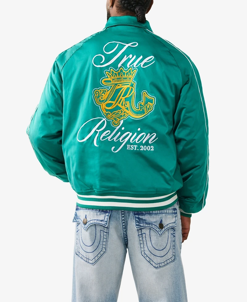 True Religion Men's Crest Satin Retro Bomber Jacket
