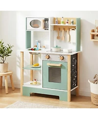 Mecale Play Kitchen Wooden Toy Playset with Chalkboard, Birthday Gift for Kids