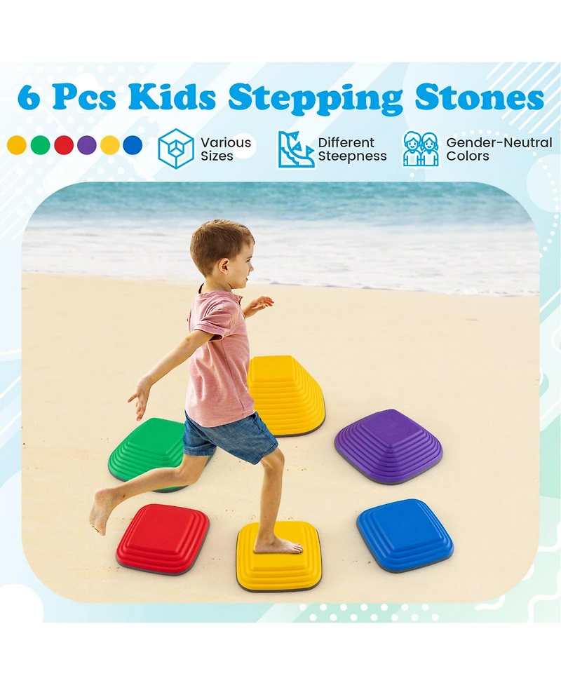Mecale 6-Piece Kids Stepping Stone Square Balance Blocks for Indoor & Outdoor Play
