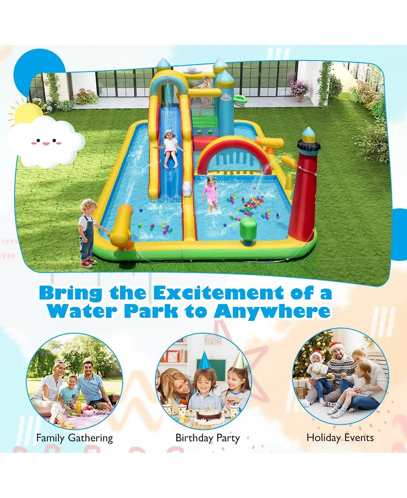 Mecale Giant Inflatable Water Slide Park with Long Slide and 750W Blower Included