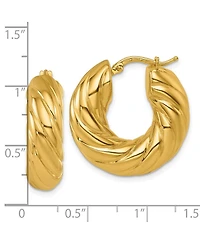Curata Jewelry Solid 18k Yellow Gold 25x7.6mm Puffed Twisted Hoop Earrings