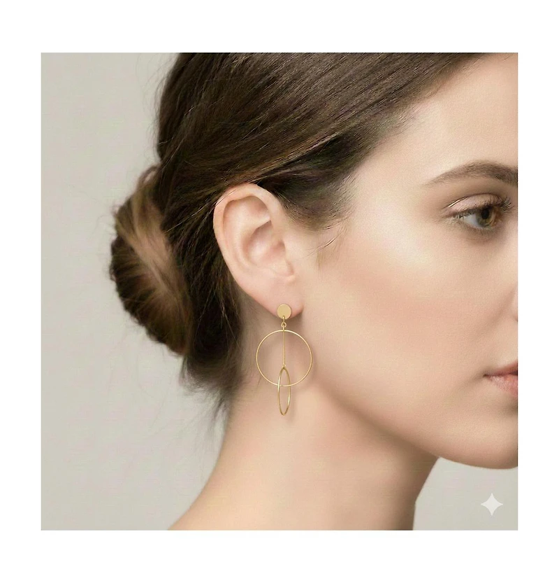 Curata Jewelry Solid 18k Yellow Gold Italian 54x32mm Double Circle Statement Post Earrings