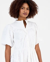 T Tahari Women's Cotton Button-Front Tiered Dress