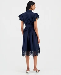 T Tahari Women's Lace-Trim Flutter-Sleeve Shirtdress