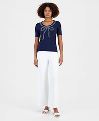 T Tahari Women's Embellished-Bow Scoop-Neck Top