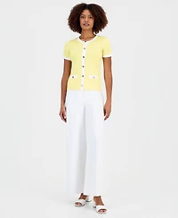 T Tahari Women's Ribbed Short-Sleeve Cardigan Sweater