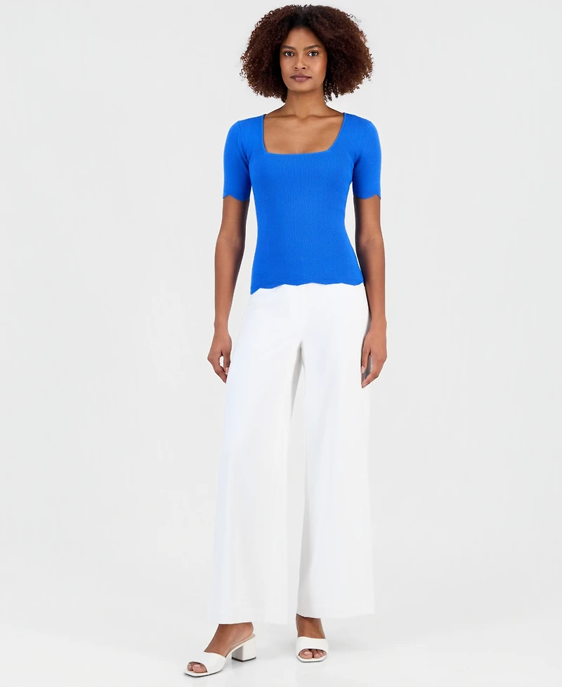 T Tahari Women's Square-Neck Scalloped-Edge Knit Top