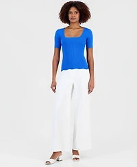 T Tahari Women's Square-Neck Scalloped-Edge Knit Top
