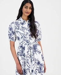 T Tahari Women's Printed Puff-Sleeve Shirtdress