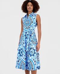 T Tahari Women's Printed Sleeveless Belted Shirtdress