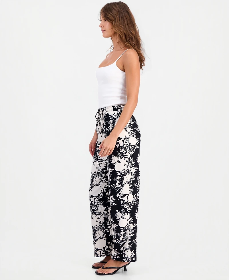 Bar Iii Women's Printed Pull-On Wide-Leg Pants, Macy's Exclusive