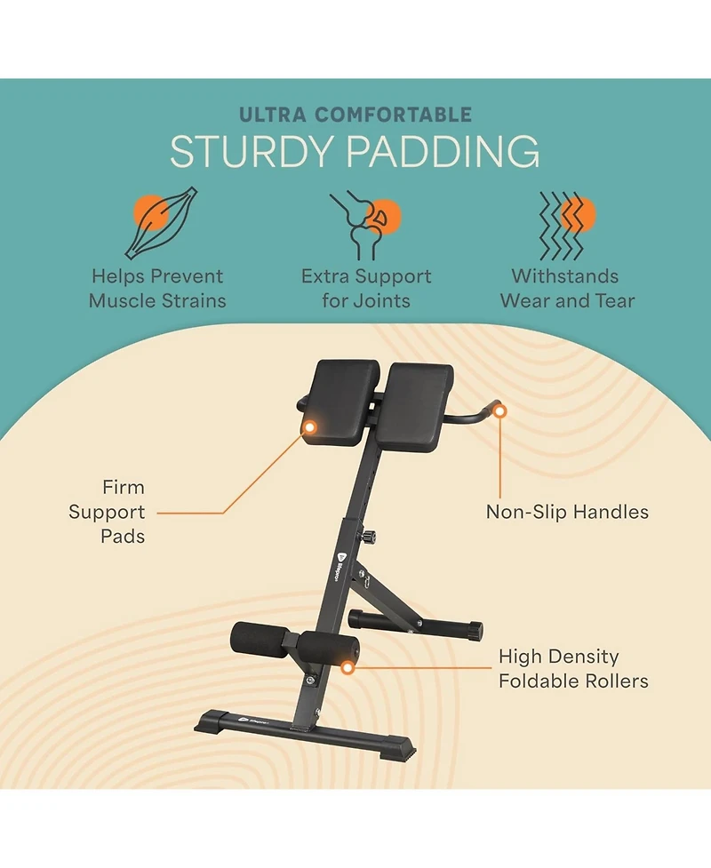 LifePro Adjustable Hyperextension Bench for Glutes, Hamstrings, and Lower Back - Foldable Home Gym Equipment
