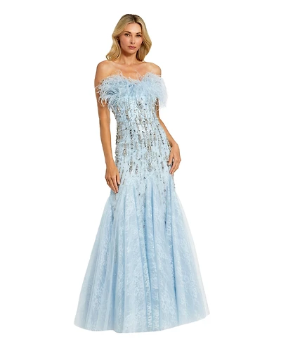 Mac Duggal Women's Strapless Feather Embellished Mermaid Gown